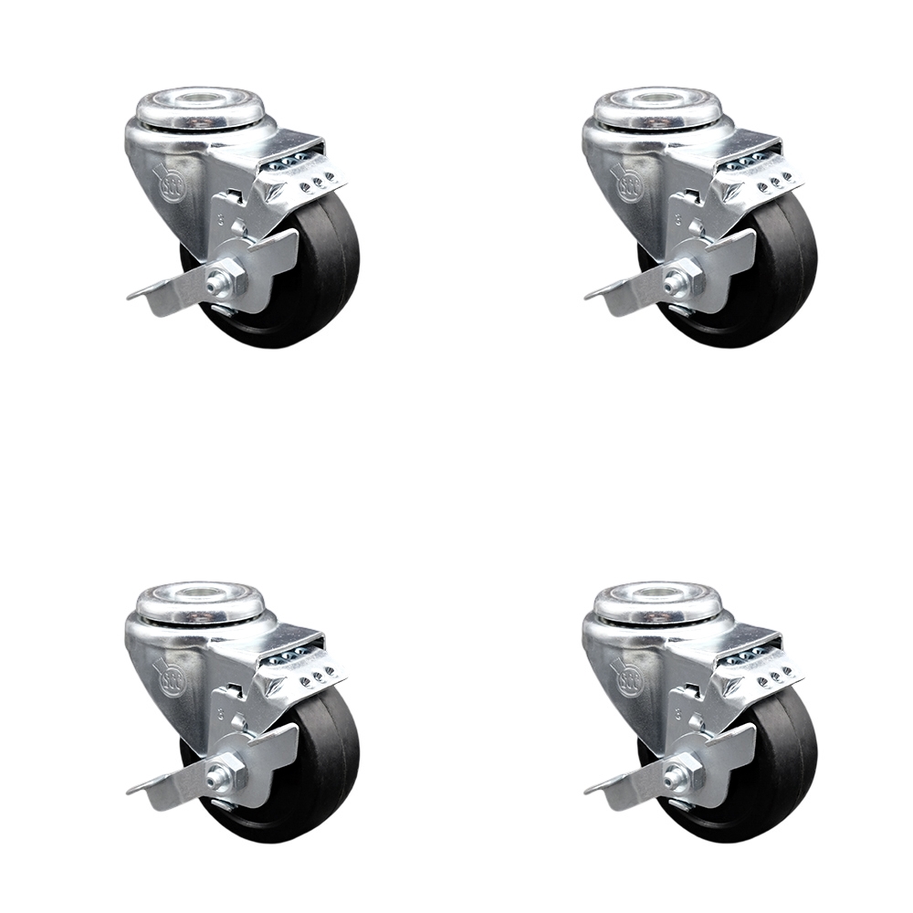 SCC-BH20S314-SRS-TLB-4 Soft Rubber Swivel Bolt Hole Caster with 3 x 1.25 in. Black Wheels - Set of 4