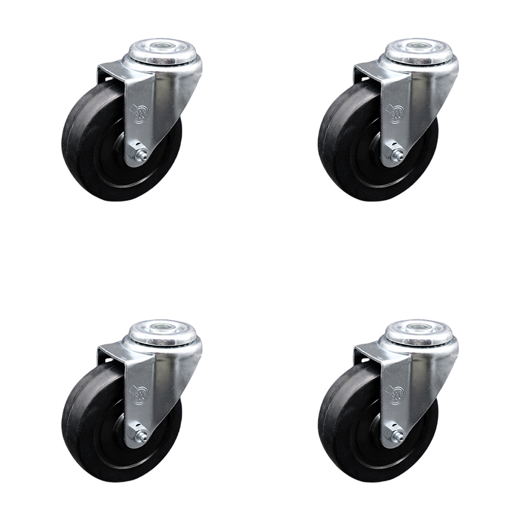 SCC-BH20S414-SRS-4 Soft Rubber Swivel Bolt Hole Caster with 4 x 1.25 in. Black Wheels - Set of 4