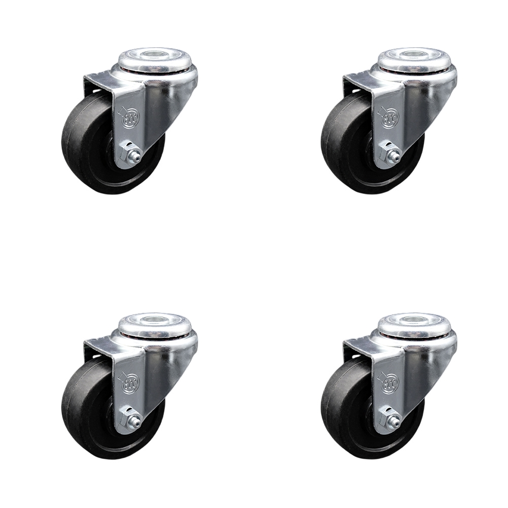 SCC-SSSSBH20S314-SRS-4 Stainless Steel Soft Rubber Swivel Bolt Hole Caster with 3 x 1.25 in. Black Wheels - Set of 4
