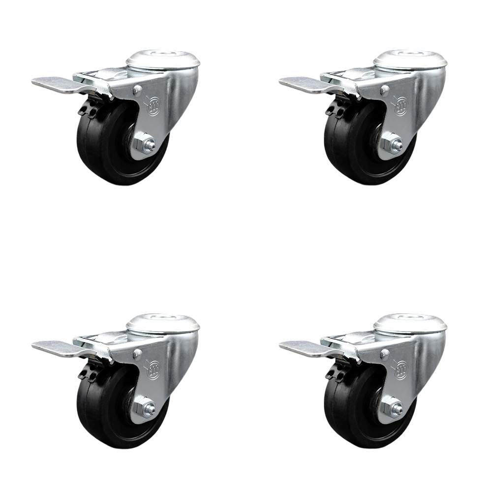 SCC-SSSSBHTTL20S314-SRS-4 Stainless Steel Soft Rubber Swivel Bolt Hole Caster with 3 x 1.25 in. Black Wheels - Set of 4