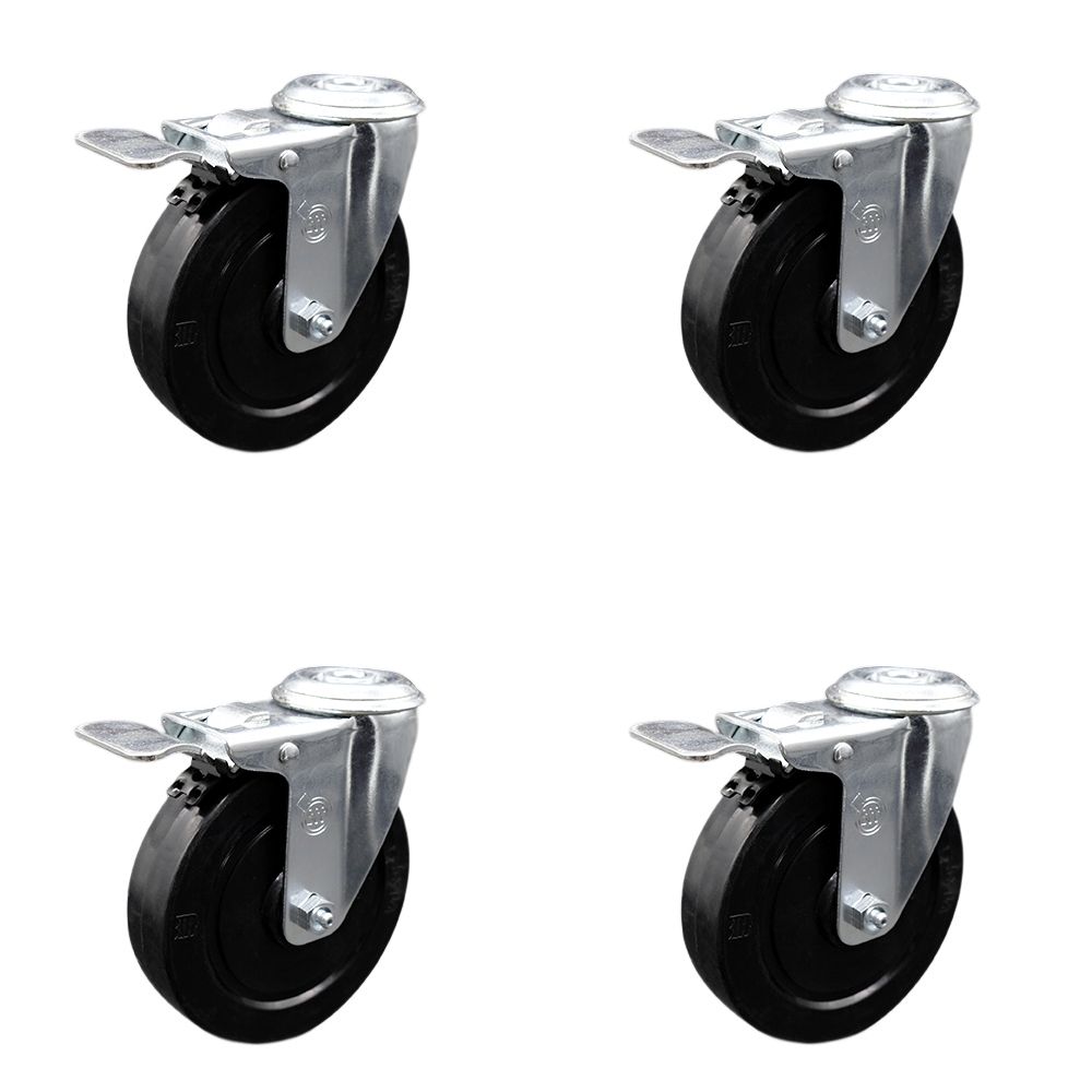 SCC-SSSSBHTTL20S514-SRS-4 Stainless Steel Soft Rubber Swivel Bolt Hole Caster with 5 x 1.25 in. Black Wheels - Set of 4