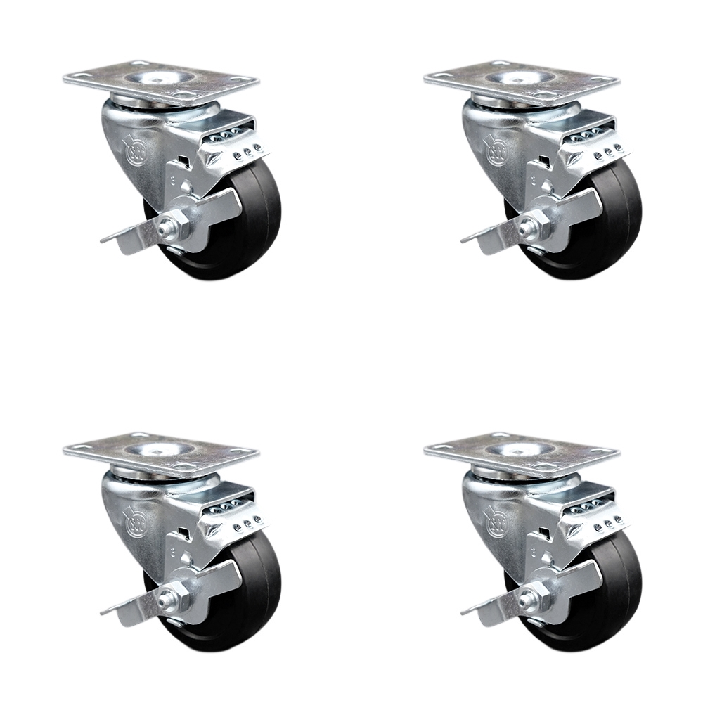 SCC-SSSS20S314-SRS-TLB-4 Stainless Steel Soft Rubber Swivel Top Plate Caster with 3 x 1.25 in. Black Wheels - Set of 4