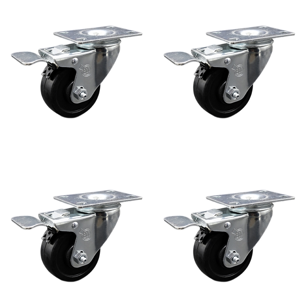 SCC-SSSSTTL20S314-SRS-4 Stainless Steel Soft Rubber Swivel Top Plate Caster with 3 x 1.25 in. Black Wheels - Set of 4