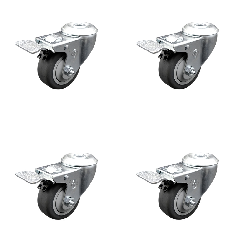 SCC-SSSSBHTTL20S3514-TPRB-4 Stainless Steel Thermoplastic Rubber Swivel Bolt Hole Caster with 3.5 x 1.25 in. Gray Wheels - Set of 4