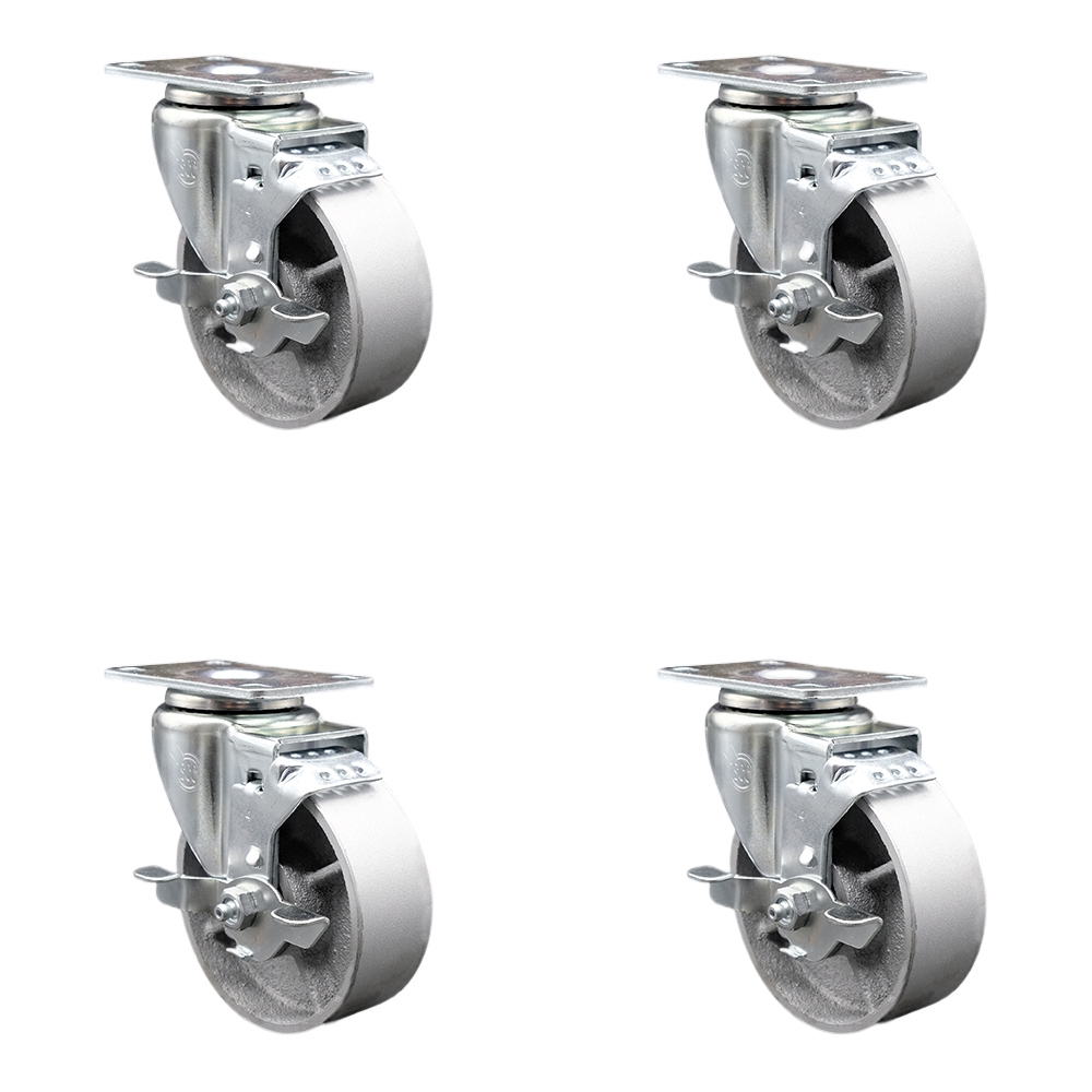 Semi Steel Swivel Caster Set - Silver - 4 in. Wheels - Durable Roller Bearings