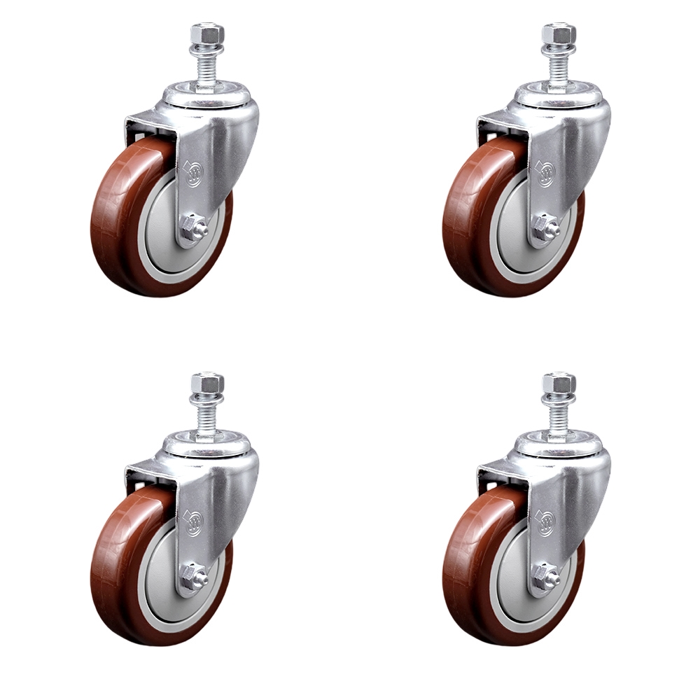 SCC-SSTS20S414-PPUB-MRN-121315-4 Stainless Steel Polyurethane Swivel Threaded Stem Caster with 4 x 1.25 in. Maroon Wheels & 0.5 in. Stems - Set of 4