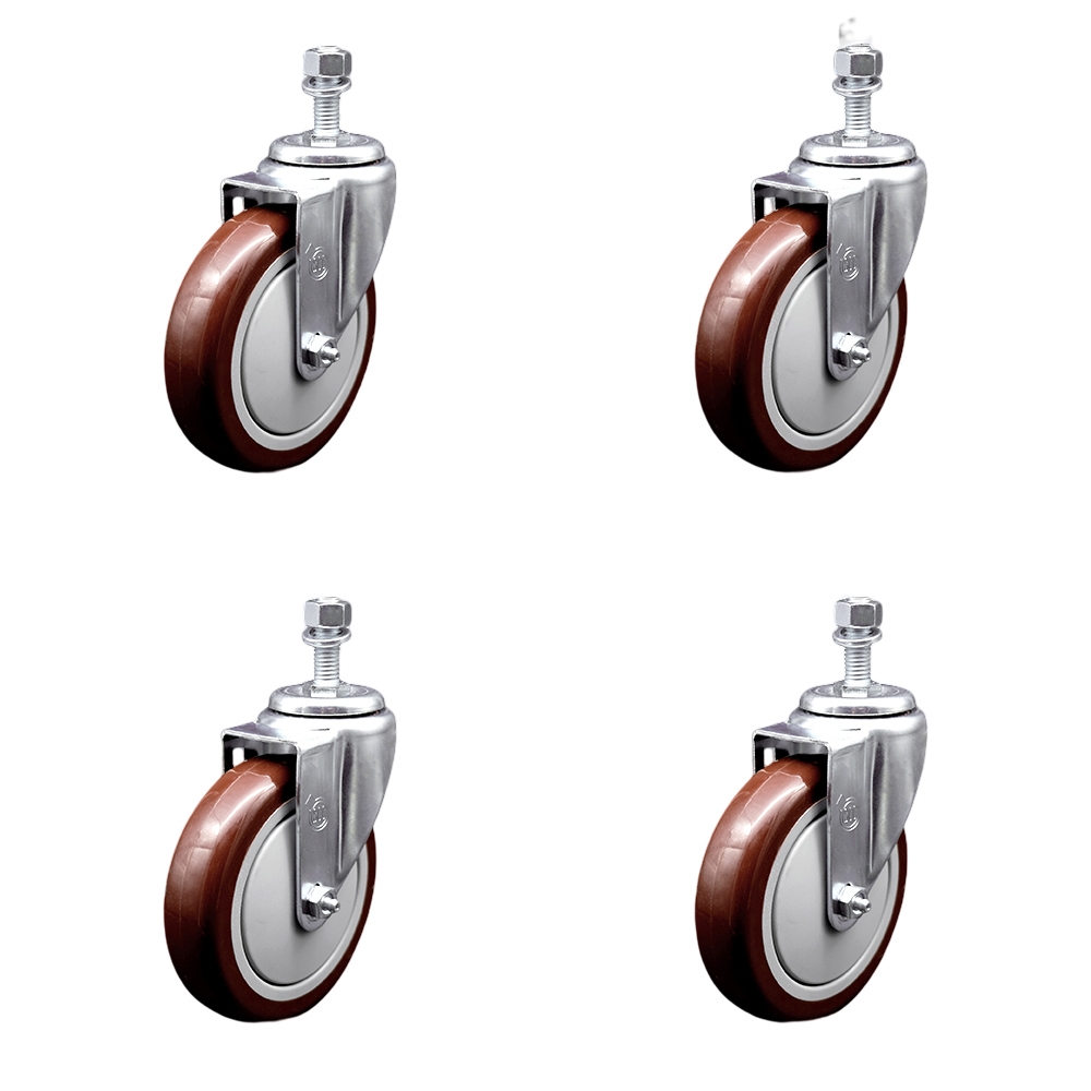 SCC-SSTS20S514-PPUB-MRN-121315-4 Stainless Steel Polyurethane Swivel Threaded Stem Caster with 5 x 1.25 in. Maroon Wheels & 0.5 in. Stems - Set of 4