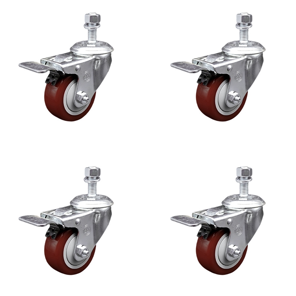 SCC-TSTTL20S3514-PPUB-MRN-M1215-4 Polyurethane Swivel Threaded Stem Caster with 3.5 x 1.25 in. Maroon Wheels & 12 mm Stems - Set of 4