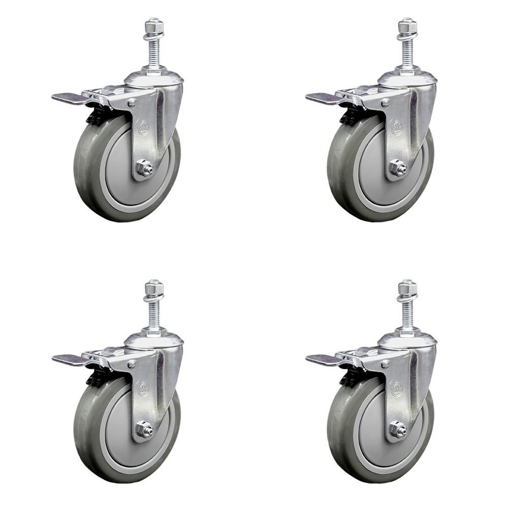 SCC-TSTTL20S514-PPUB-M1015-4 Polyurethane Swivel Threaded Stem Caster with 5 x 1.25 in. Gray Wheels & 10 mm Stems - Set of 4