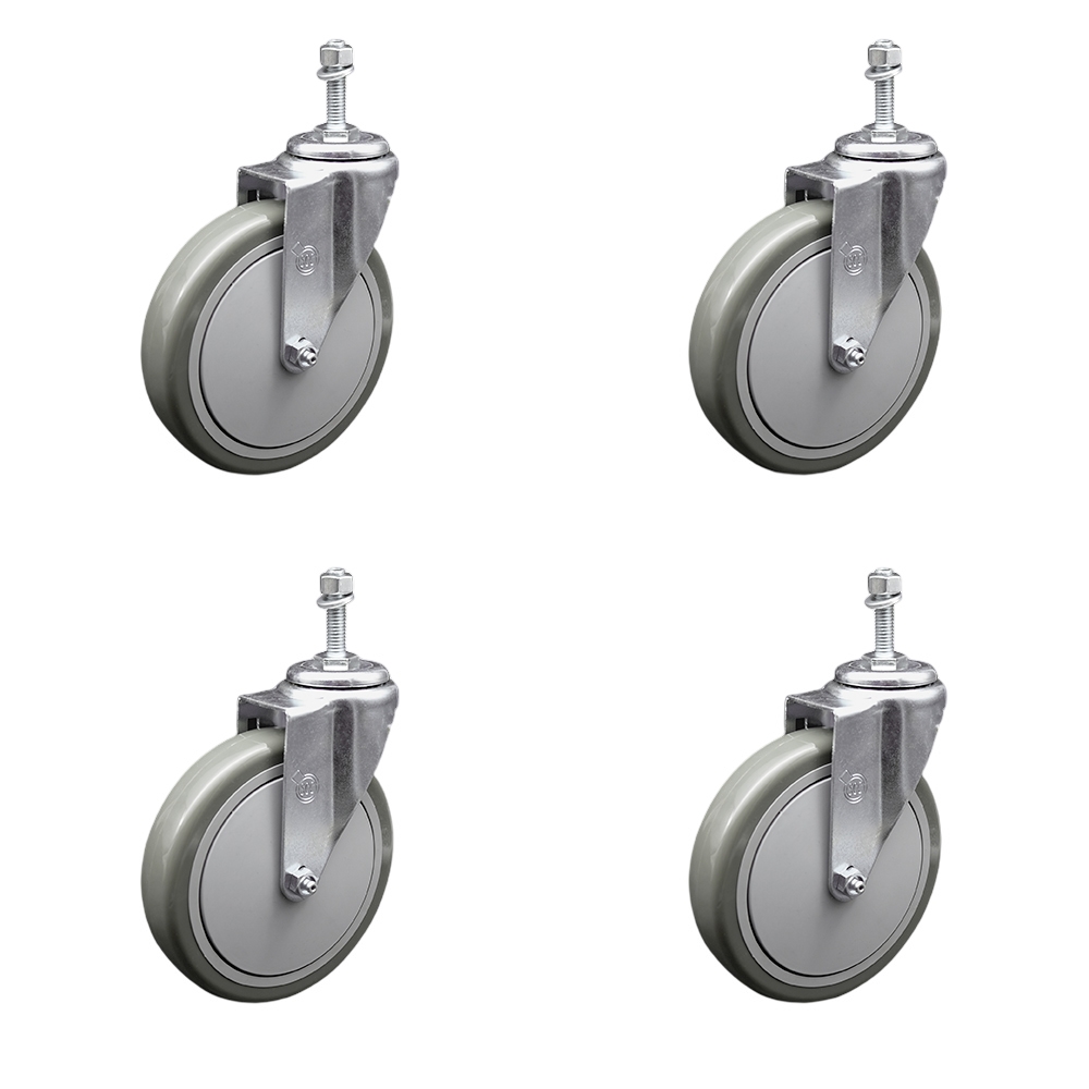 SCC-TS20S614-PPUB-M1015-4 Polyurethane Swivel Threaded Stem Caster with 6 x 1.25 in. Gray Wheels & 10 mm Stems - Set of 4