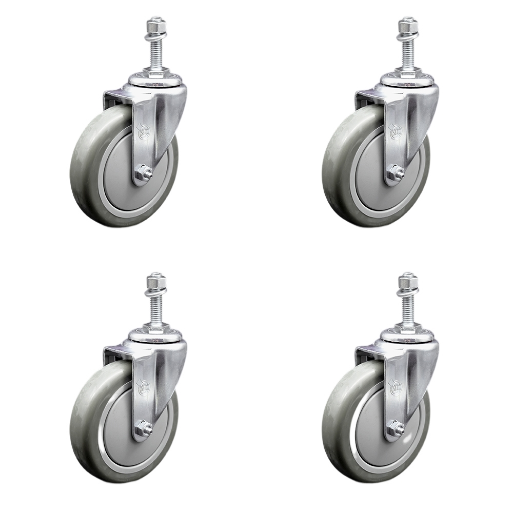SCC-SSTS20S514-PPUB-M1015-4 Stainless Steel Polyurethane Swivel Threaded Stem Caster with 5 x 1.25 in. Gray Wheels & 10 mm Stems - Set of 4