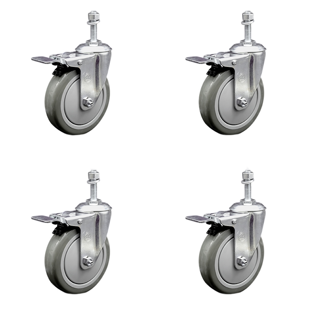 SCC-SSTSTTL20S514-PPUB-M1015-4 Stainless Steel Polyurethane Swivel Threaded Stem Caster with 5 x 1.25 in. Gray Wheels & 10 mm Stems - Set of 4