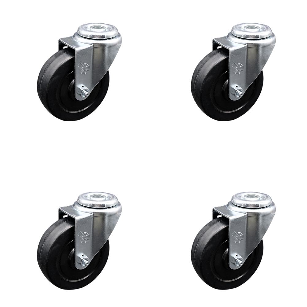 SCC-SSSSBH20S414-SRS-4 Stainless Steel Soft Rubber Swivel Bolt Hole Caster with 4 x 1.25 in. Black Wheels - Set of 4