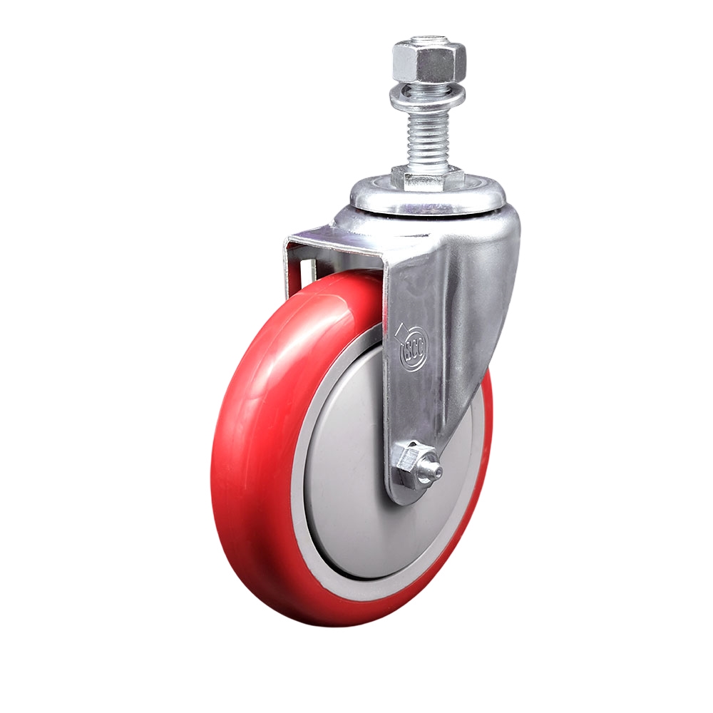 SCC-TS20S514-PPUB-RED-121315 Polyurethane Swivel Threaded Stem Caster with 5 x 1.25 in. Red Wheel & 0.5 in. Stem