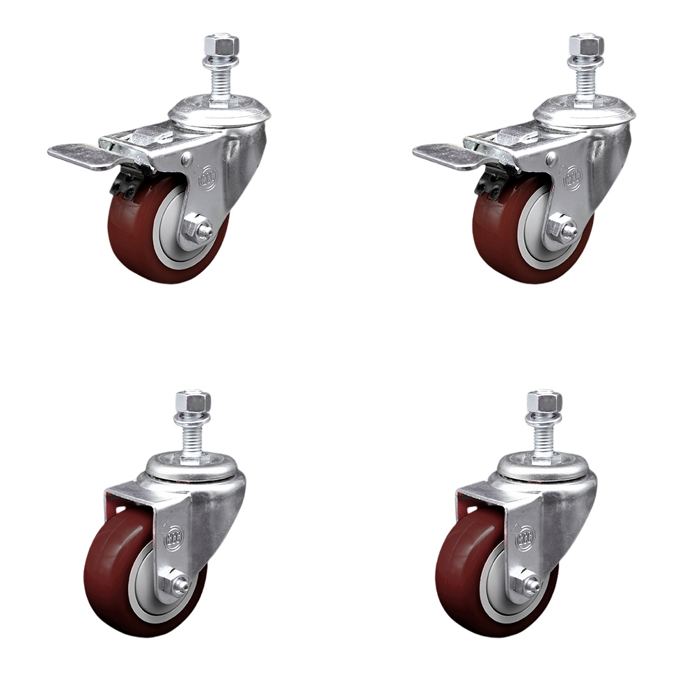 SCC-TSTTL20S314-PPUB-MRN-121315-2-S-2 Polyurethane Swivel Threaded Stem Caster with 3 x 1.25 in. Maroon Wheels & 0.5 in. Stems - Set of 4