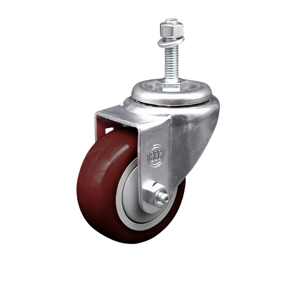 SCC-TS20S3514-PPUB-MRN-M1015 Polyurethane Swivel Threaded Stem Caster with 3.5 x 1.25 in. Maroon Wheel & 10 mm Stem