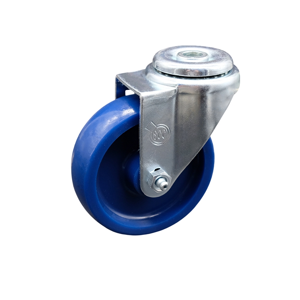 SCC-BH20S414-SPUS Solid Polyurethane Swivel Bolt Hole Caster with 4 x 1.25 in. Blue Wheel