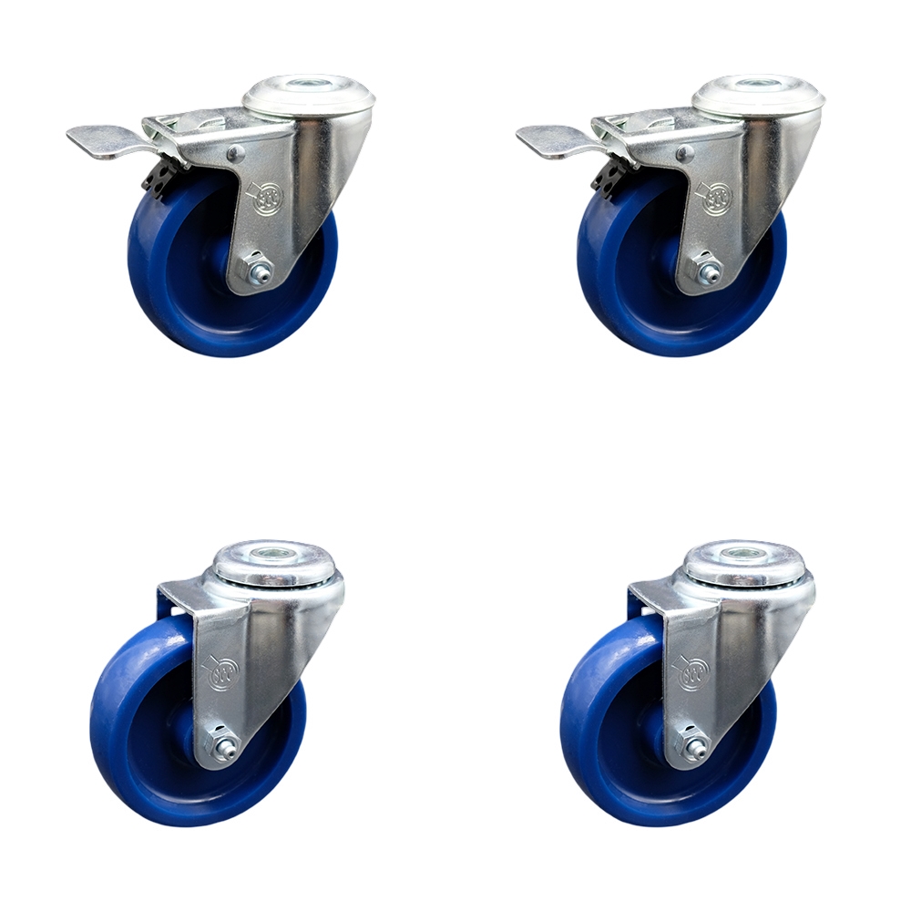 SCC-SSBHTTL20S414-SPUS-2-S-2 Stainless Steel Solid Polyurethane Swivel Bolt Hole Caster with 4 x 1.25 in. Blue Wheels - Set of 4