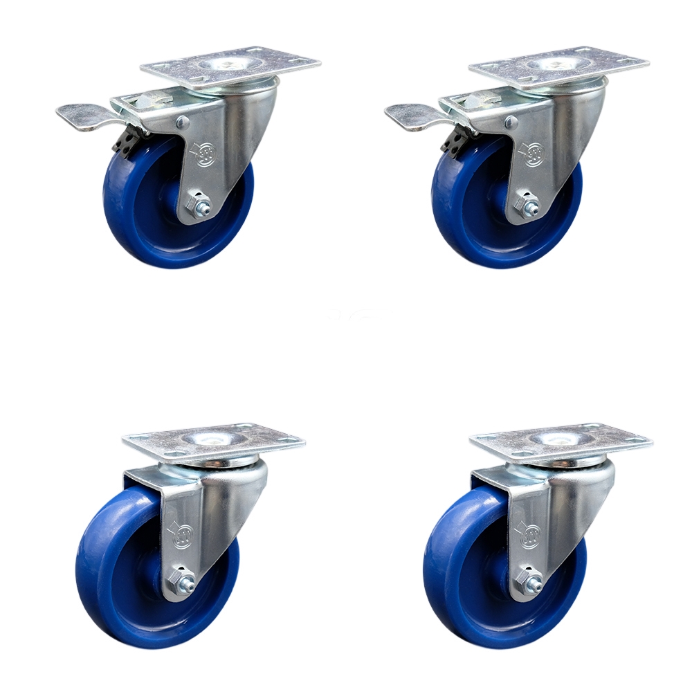 SCC-TTL20S414-SPUS-2-S-2 Solid Polyurethane Swivel Top Plate Caster with 4 x 1.25 in. Blue Wheels - Set of 4