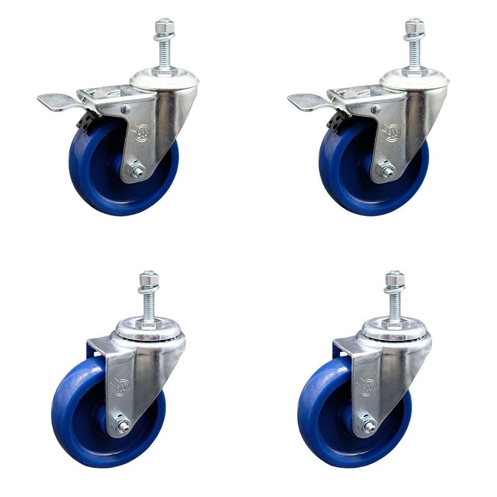 SCC-TSTTL20S414-SPUS-381615-2-S-2 Solid Polyurethane Swivel Threaded Stem Caster with 4 x 1.25 in. Blue Wheels & 0.38 in. Stems - Set of 4