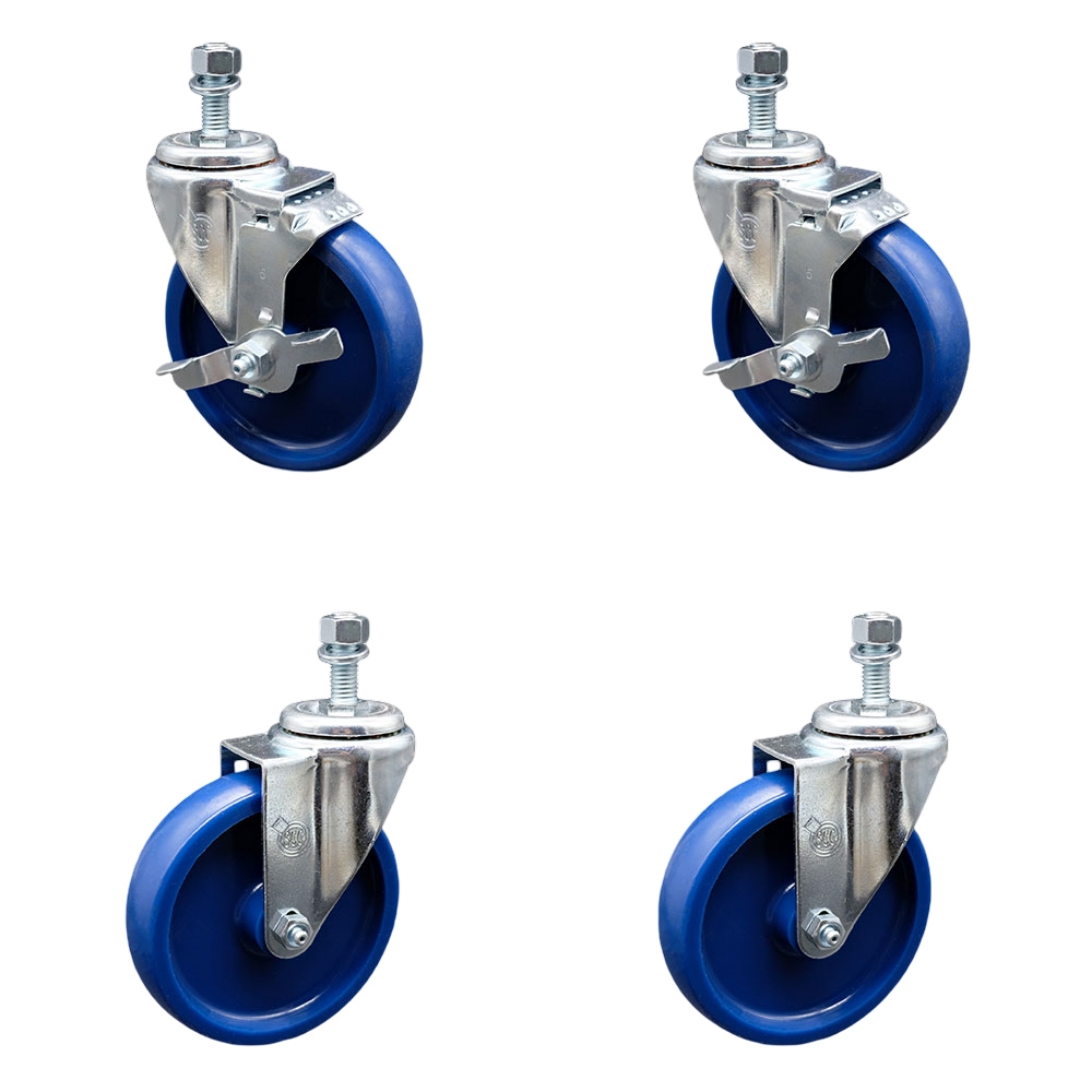 SCC-TS20S514-SPUS-M1215-2-TLB-2 Solid Polyurethane Swivel Threaded Stem Caster with 5 x 1.25 in. Blue Wheels & 12 mm Stems - Set of 4