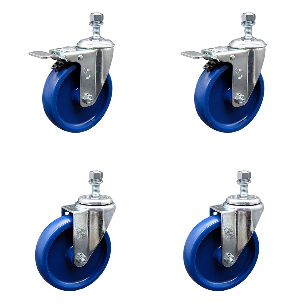 SCC-TSTTL20S514-SPUS-M1215-2-S-2 Solid Polyurethane Swivel Threaded Stem Caster with 5 x 1.25 in. Blue Wheels & 12 mm Stems - Set of 4