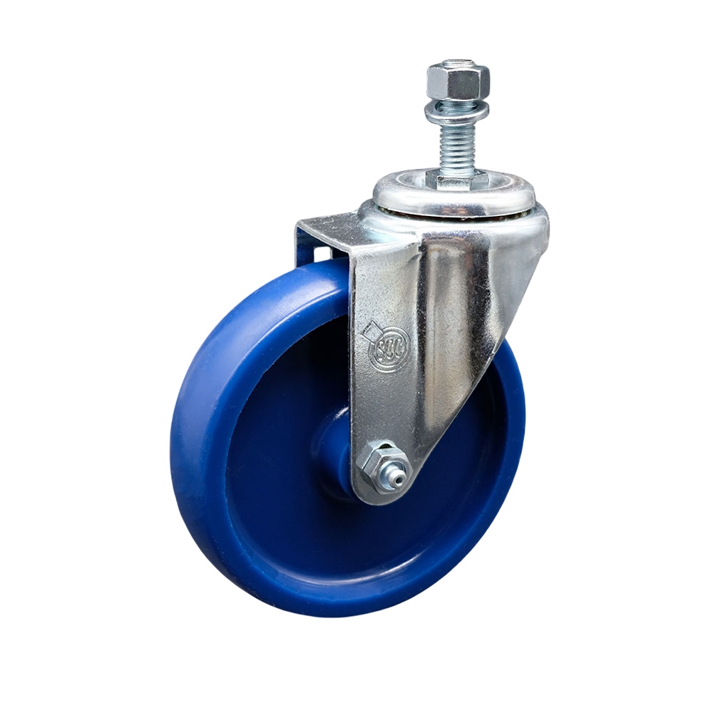 SCC-SSTS20S514-SPUS-121315 Stainless Steel Solid Polyurethane Swivel Threaded Stem Caster with 5 x 1.25 in. Blue Wheel & 0.5 in. Stem