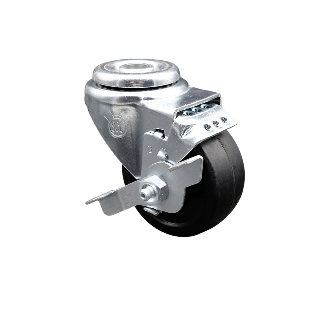 SCC-SSBH20S314-SRS-TLB Stainless Steel Soft Rubber Swivel Bolt Hole Caster with 3 x 1.25 in. Black Wheel & Top Locking Brake