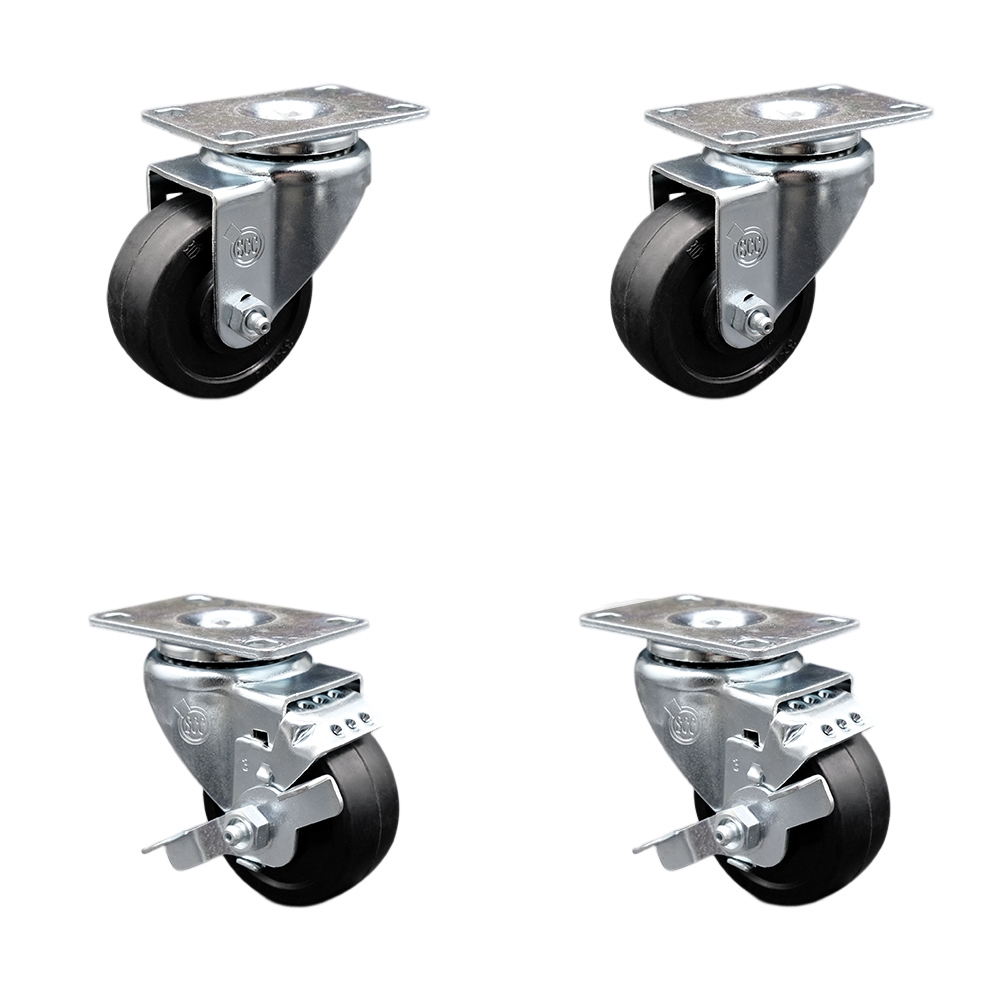 SCC-SS20S314-SRS-2-TLB-2 Stainless Steel Soft Rubber Swivel Top Plate Caster with 3 x 1.25 in. Black Wheels - Set of 4