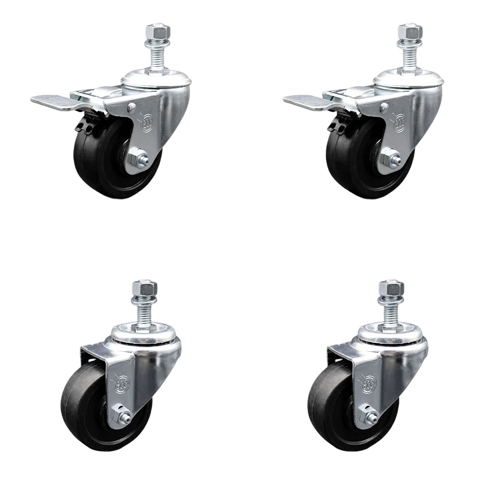 SCC-TSTTL20S314-SRS-121315-2-S-2 Soft Rubber Swivel Threaded Stem Caster with 3 x 1.25 in. Black Wheels & 0.5 in. Stems - Set of 4
