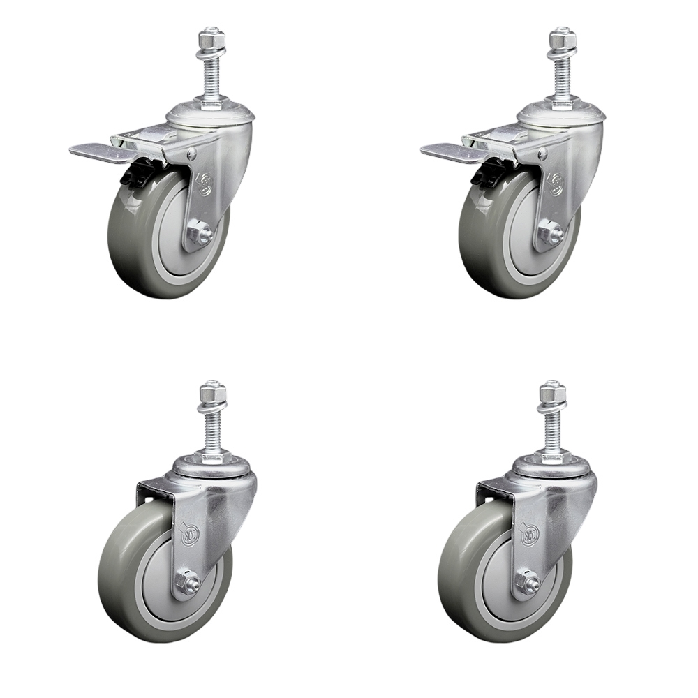 SCC-TSTTL20S414-PPUB-M1015-2-S-2 Polyurethane Swivel Threaded Stem Caster with 4 x 1.25 in. Gray Wheels & 10 mm Stems - Set of 4