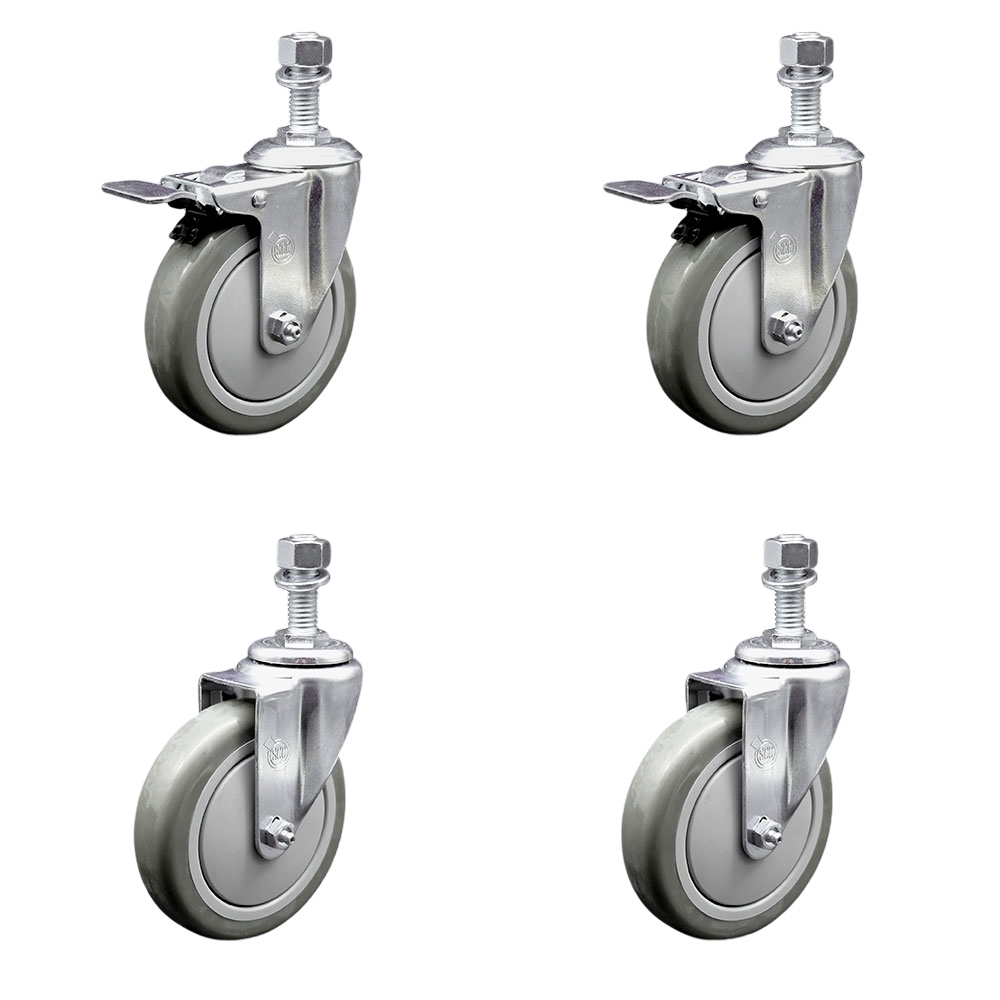 SCC-TSTTL20S514-PPUB-M1215-2-S-2 Polyurethane Swivel Threaded Stem Caster with 5 x 1.25 in. Gray Wheels & 12 mm Stems - Set of 4