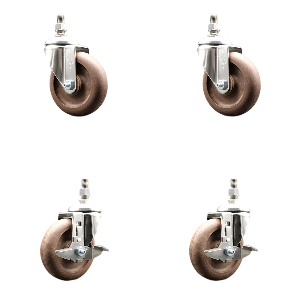 High Temperature Glass Filled Nylon Swivel Stem Caster with 4 in. Caster Wheel, - 316 Stainless Steel Caster - Set of 4