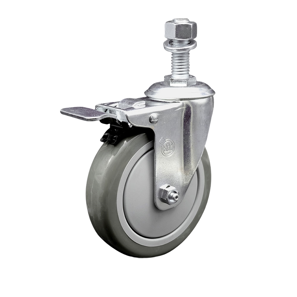 SCC-SSTSTTL20S514-PPUB-M1215 Stainless Steel Polyurethane Swivel Threaded Stem Caster with 5 x 1.25 in. Gray Wheel & 12 mm Stem & Total Locking Brake