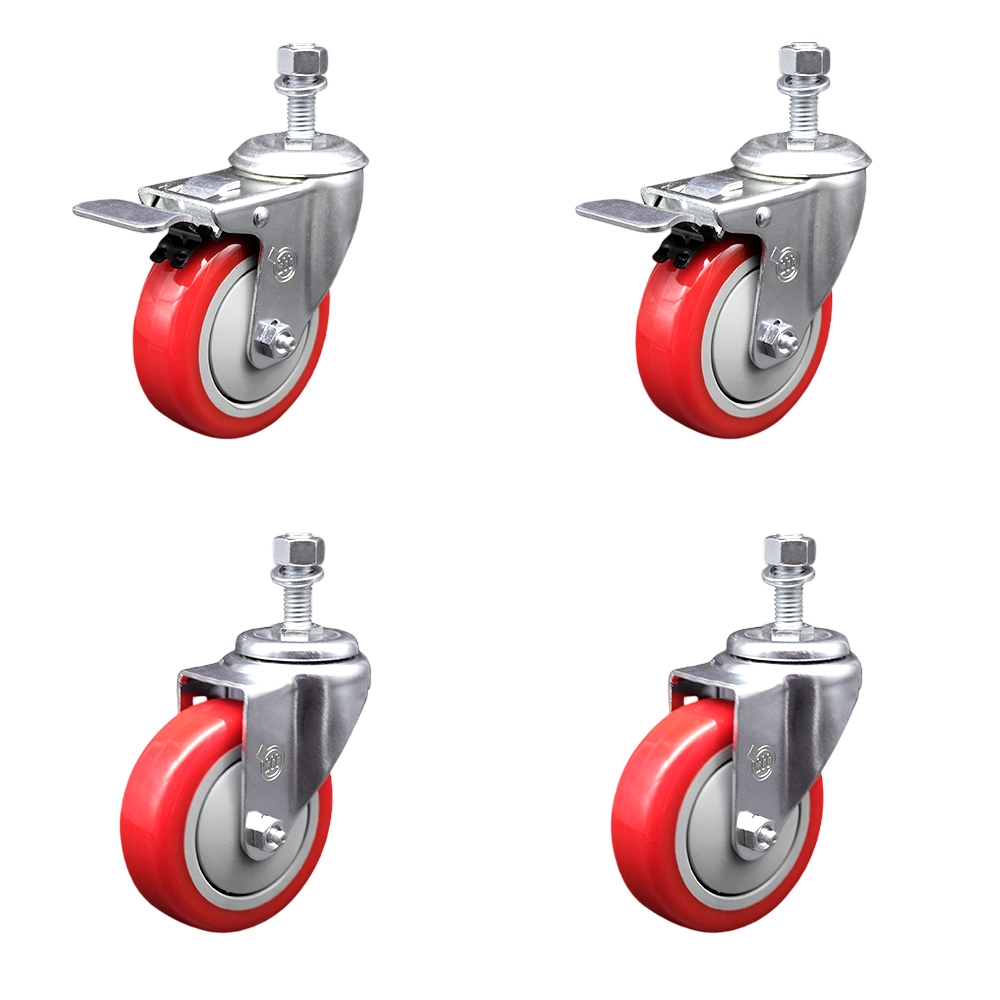SCC-TSTTL20S414-PPUB-RED-121315-2-S-2 Polyurethane Swivel Threaded Stem Caster with 4 x 1.25 in. Red Wheels & 0.5 in. Stems - Set of 4