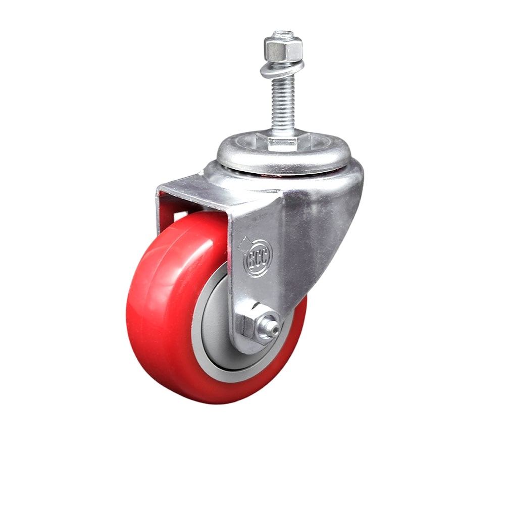 SCC-TS20S3514-PPUB-RED-M1015 Polyurethane Swivel Threaded Stem Caster with 3.5 x 1.25 in. Red Wheel & 10 mm Stem