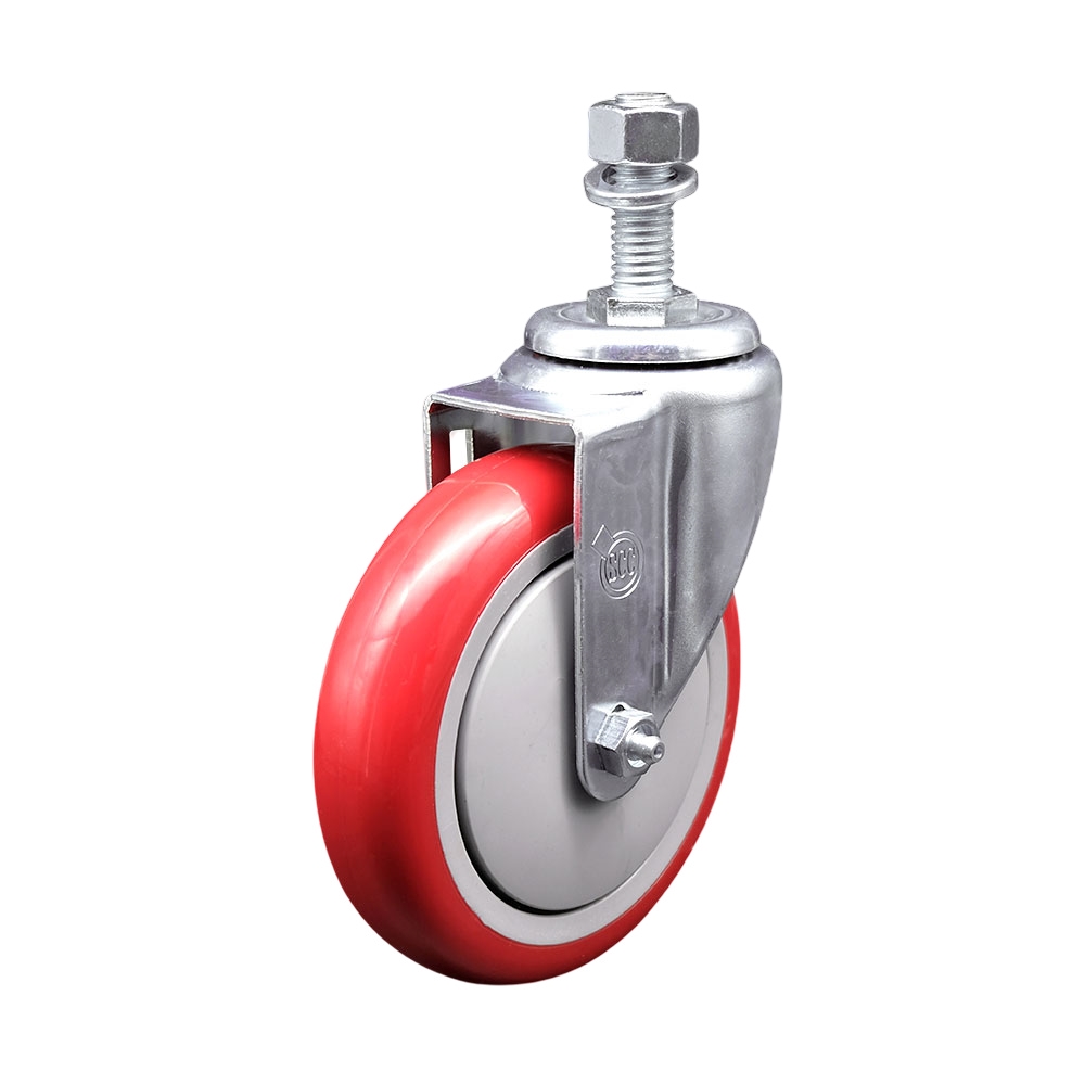SCC-TS20S514-PPUB-RED-M1215 Polyurethane Swivel Threaded Stem Caster with 5 x 1.25 in. Red Wheel & 12 mm Stem