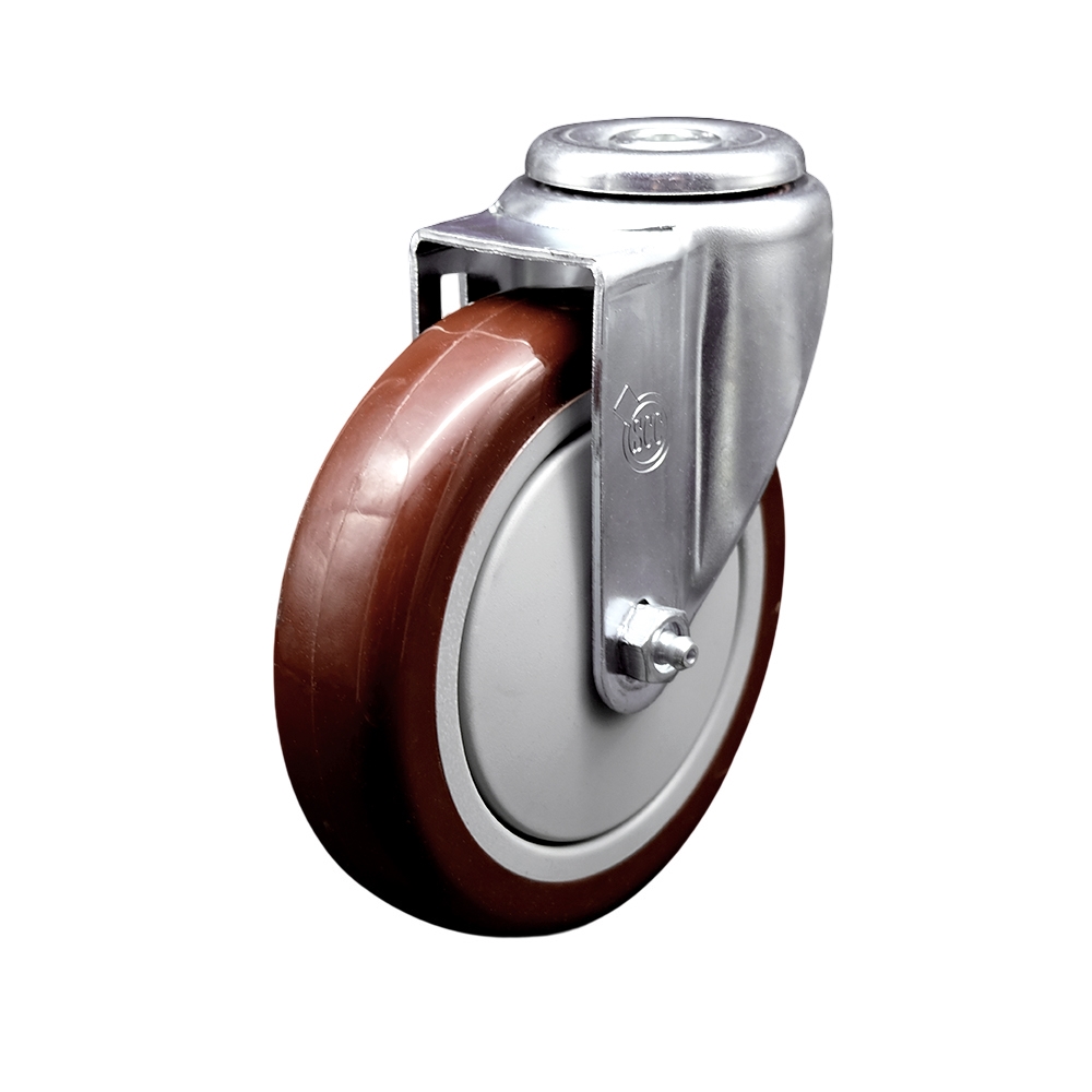 SCC-SSBH20S514-PPUB-MRN Stainless Steel Polyurethane Swivel Bolt Hole Caster with 5 x 1.25 in. Maroon Wheel