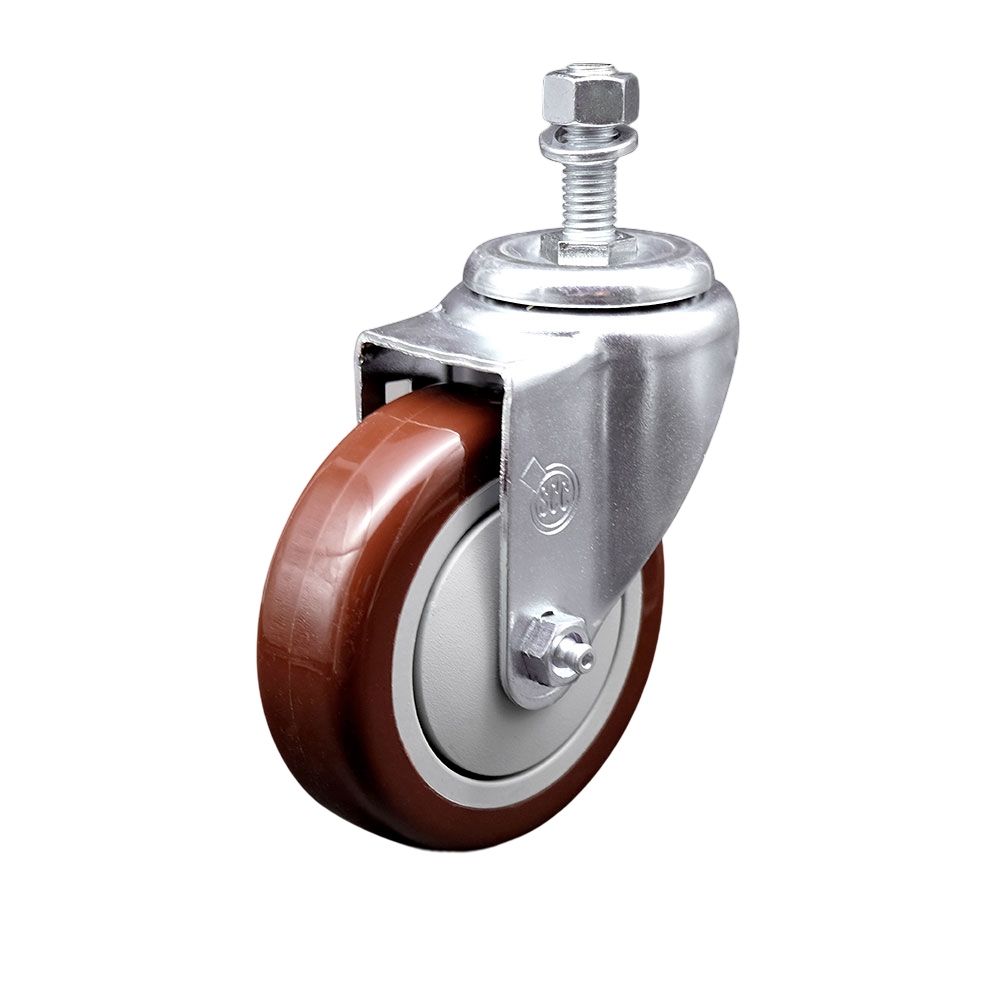 SCC-SSTS20S414-PPUB-MRN-121315 Stainless Steel Polyurethane Swivel Threaded Stem Caster with 4 x 1.25 in. Maroon Wheel & 0.5 in. Stem