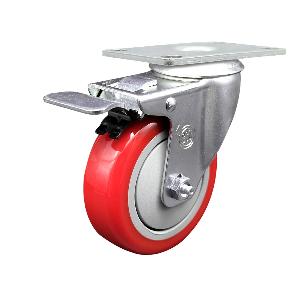 SCC-TTL20S414-PPUB-RED Polyurethane Swivel Top Plate Caster with 4 in. Red Wheel & Total Locking Brake