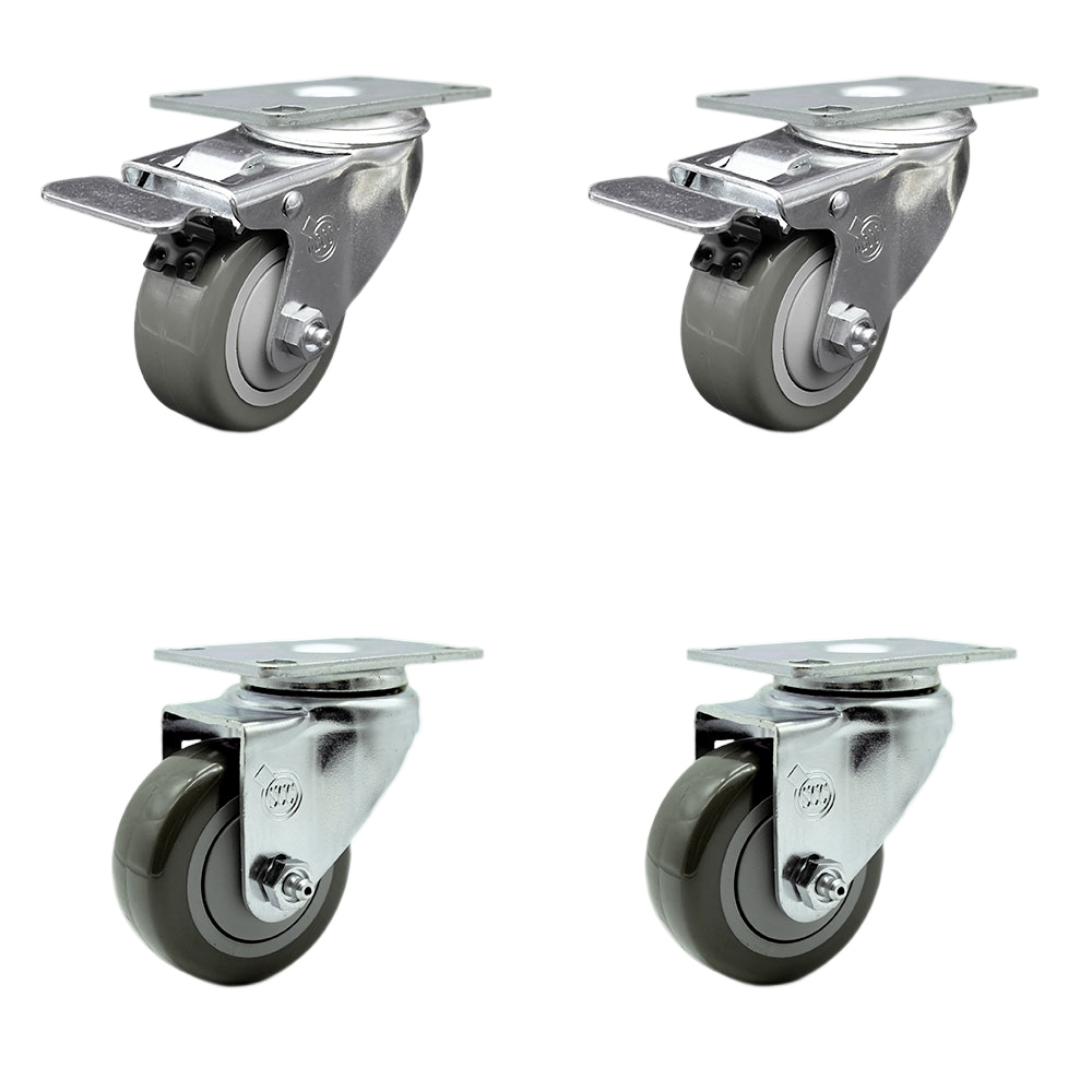 SCC-TTL20S3514-PPUB-2-S-2 Polyurethane Swivel Top Plate Caster with 3.5 in. Gray Wheels - Set of 4