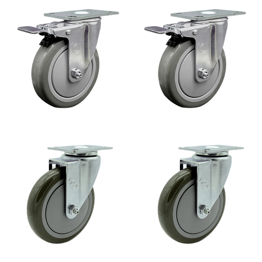 SCC-TTL20S514-PPUB-2-S-2 Polyurethane Swivel Top Plate Caster with 5 in. Gray Wheels - Set of 4