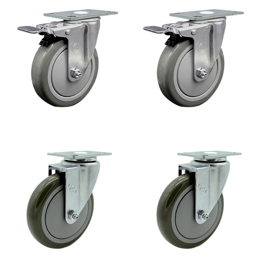 SCC-SSTTL20S514-PPUB-2-S-2 Stainless Steel Polyurethane Swivel Top Plate Caster with 5 x 1.25 in. Gray Wheels - Set of 4