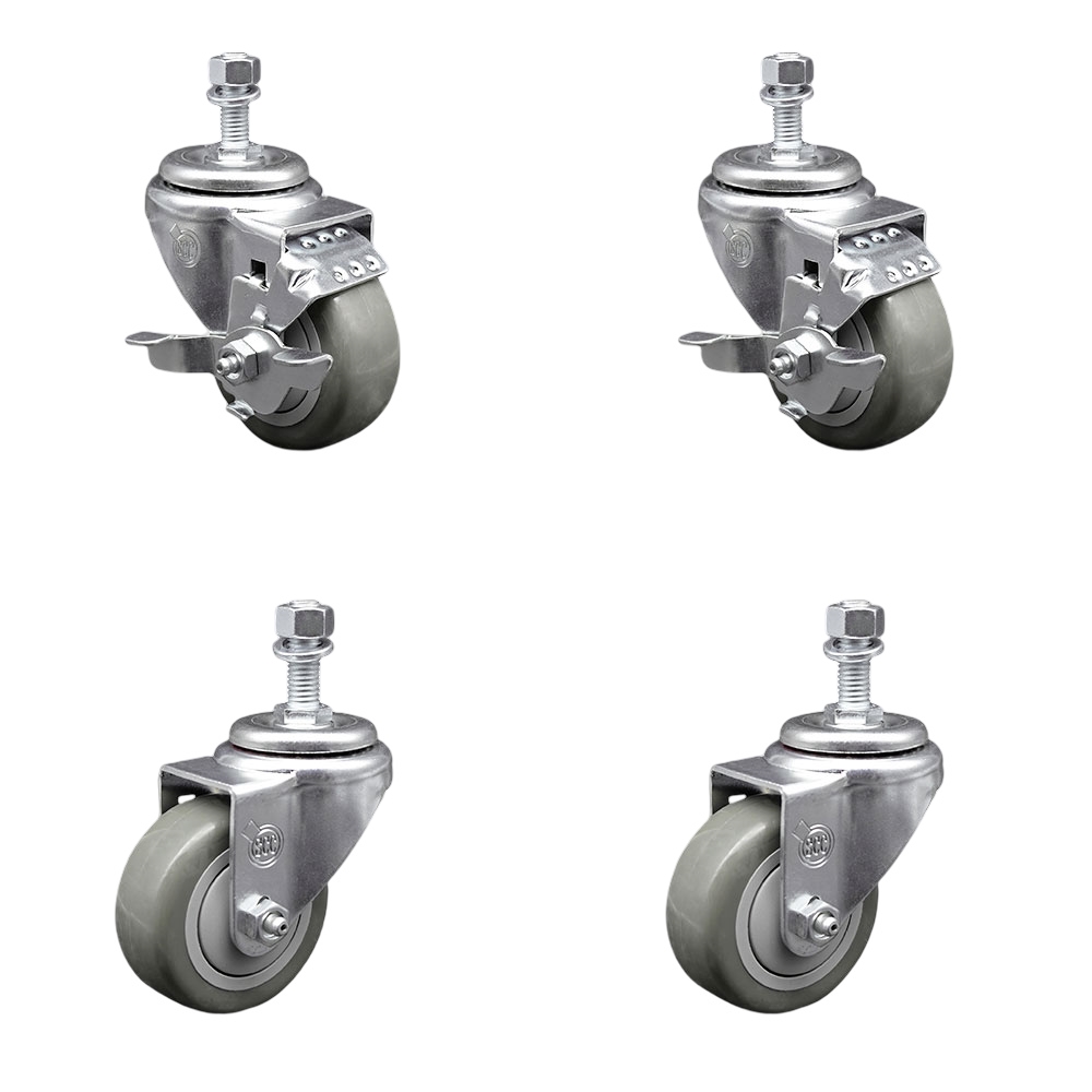 SCC-TS20S3514-PPUB-TLB-121315-2-S-2 Polyurethane Swivel Threaded Stem Caster with 3.5 x 1.25 in. Gray Wheels & 0.5 in. Stems - Set of 4