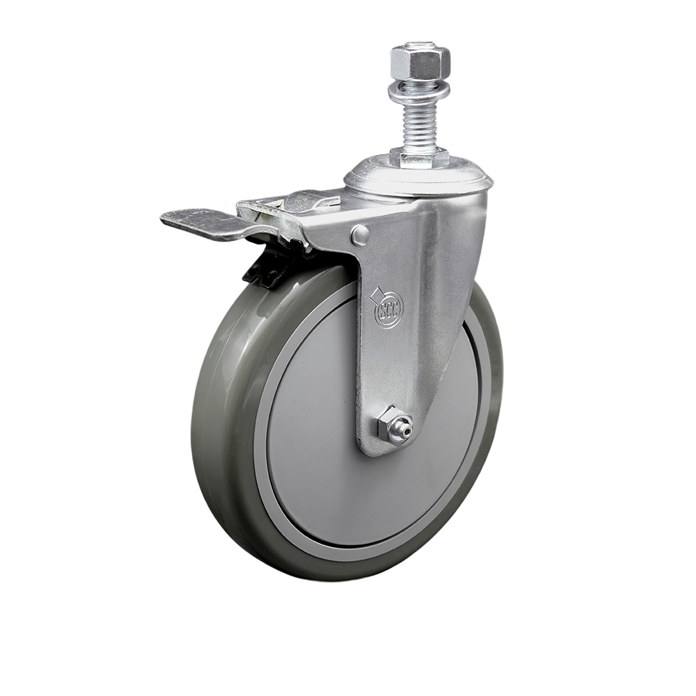 SCC-TSTTL20S614-PPUB-121315 Polyurethane Swivel Threaded Stem Caster with 6 x 1.25 in. Gray Wheel & 0.5 in. Stem & Total Locking Brake
