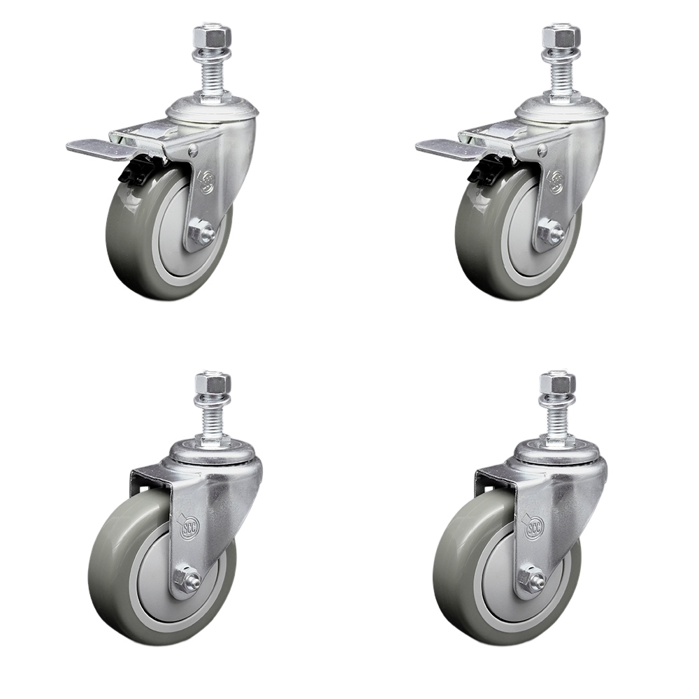 SCC-SSTSTTL20S414-PPUB-121315-2-S-2 Stainless Steel Polyurethane Swivel Threaded Stem Caster with 4 x 1.25 in. Gray Wheels & 0.5 in. Stems - Set of 4