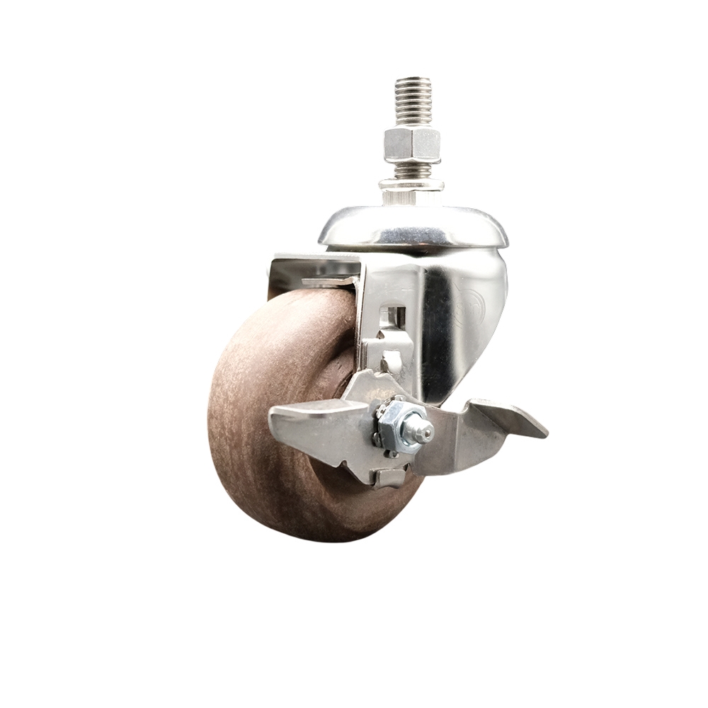 High Temperature Glass Filled Nylon Swivel Stem Caster with 3 in. Caster Wheel & Top Lock Brake - 316 Stainless Steel Caster