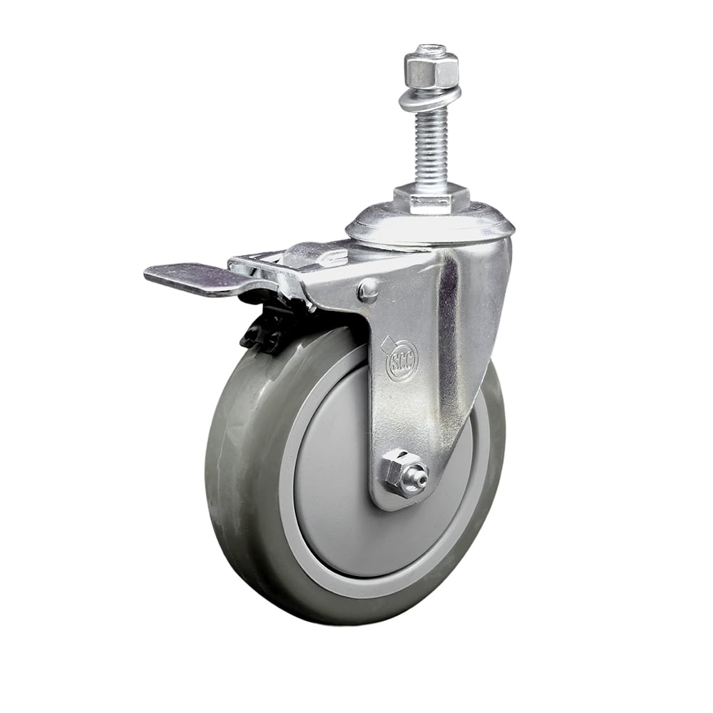 SCC-TSTTL20S514-PPUB-381615 Polyurethane Swivel Threaded Stem Caster with 5 x 1.25 in. Gray Wheel & 0.38 in. Stem & Total Locking Brake