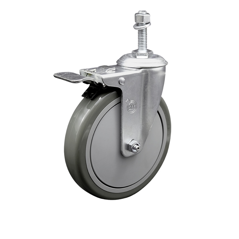 SCC-TSTTL20S614-PPUB-381615 Polyurethane Swivel Threaded Stem Caster with 6 x 1.25 in. Gray Wheel & 0.38 in. Stem & Total Locking Brake