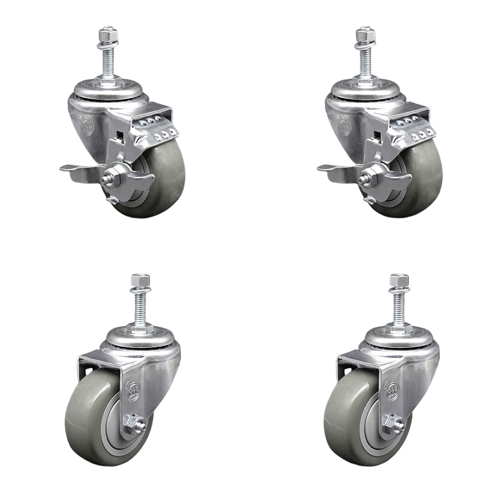 SCC-TS20S3514-PPUB-TLB-M1015-2-S-2 Polyurethane Swivel Threaded Stem Caster with 3.5 x 1.25 in. Gray Wheels & 10 mm Stems - Set of 4